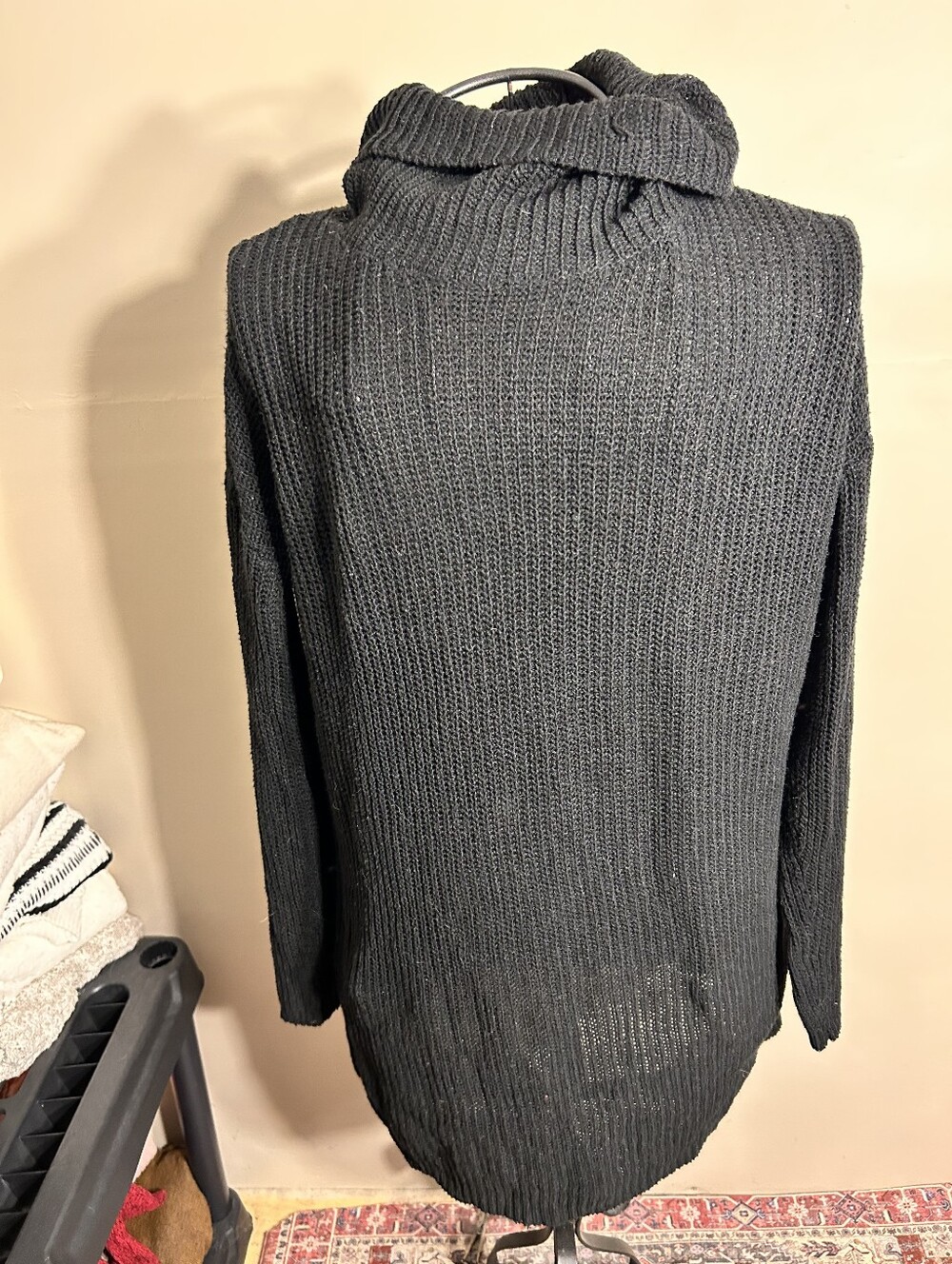 long Size small womens soft long sleeved sweater knit shirt black cowl neck